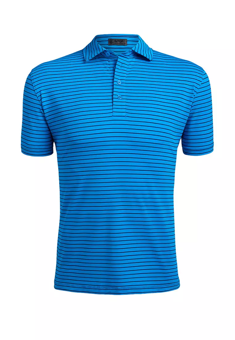 G/Fore Men's Perforated Multi Stripe Tech Jersey Rib Collar Slim Fit Polo