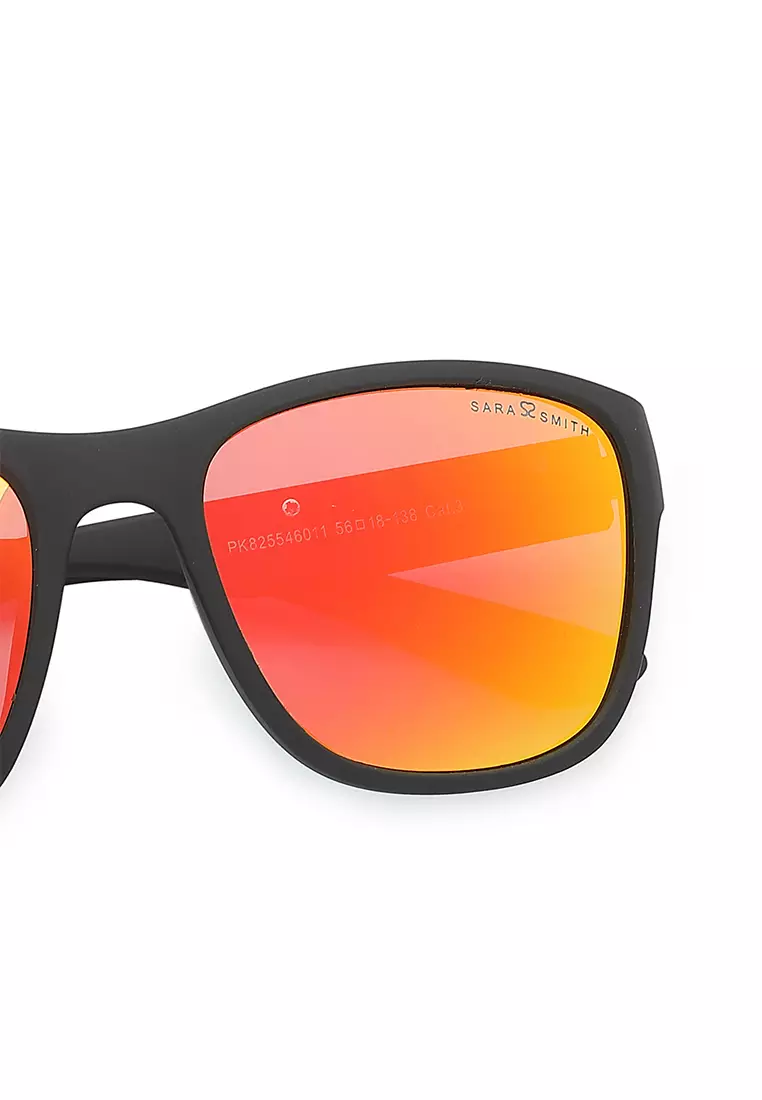 Unisex Casual Polarized Rectangular Sunglasses (Kacamata Hitam) - Hitam / Merah