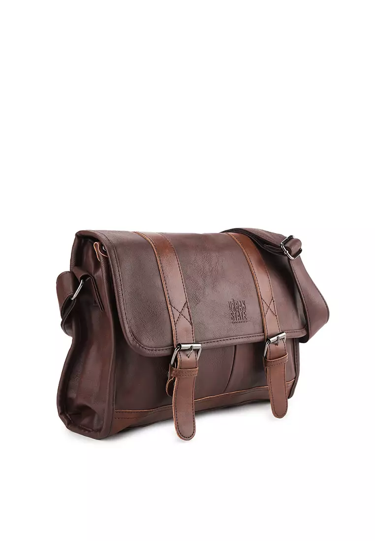 Distressed Leather Relay Messenger Bag