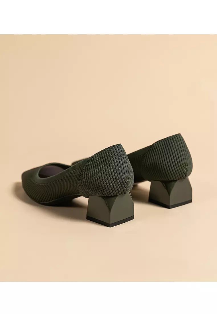 4CM ‌Pointed-toe Fly Knit‌ Chunky Heels‌ TJ1508