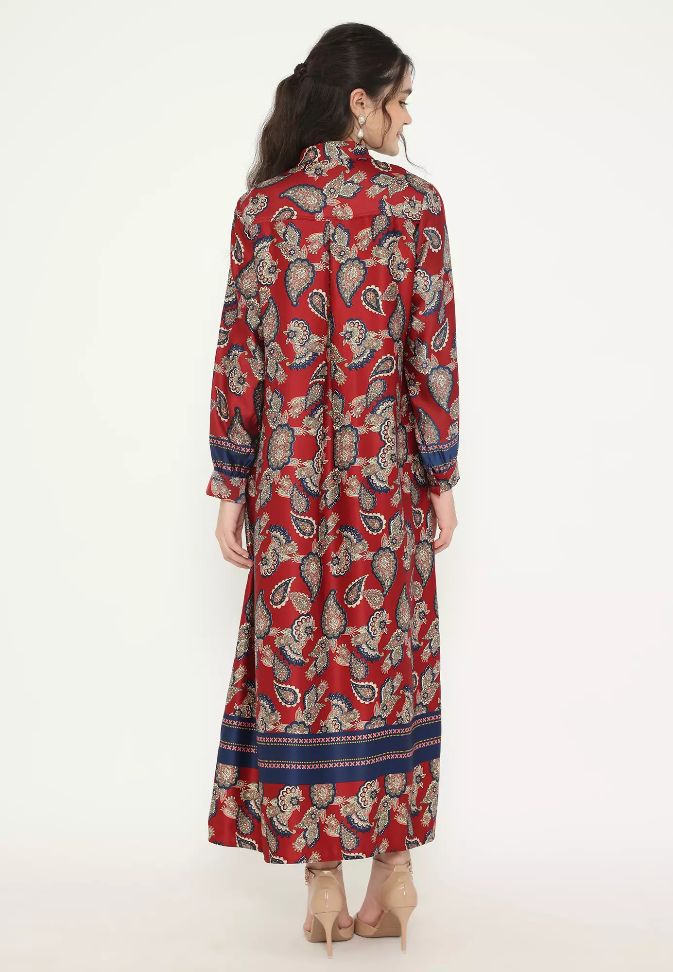 Gamis Long Dress Red Paisley Armany Silk Arlette By Brilliant Girl Warna Merah