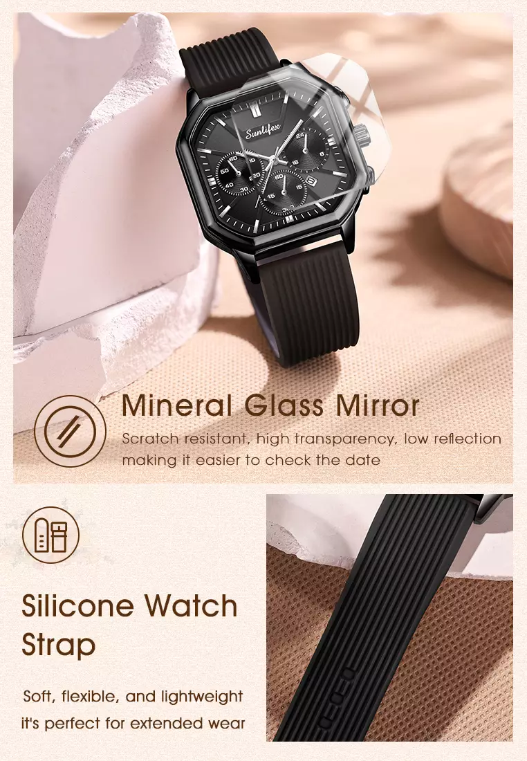 Jam Tangan Wanita Korea Elegan Tanggal Tali Silikon Kuarsa Jam Tangan Cewek Original B004 black