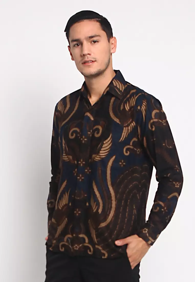 Kemeja Batik Pria Premium Slimfit Elegant Modern Lengan Panjang Halayudha Navy