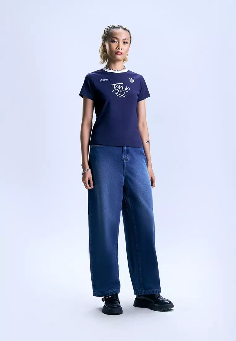 Ringer Graphic Slim Cropped T-Shirt