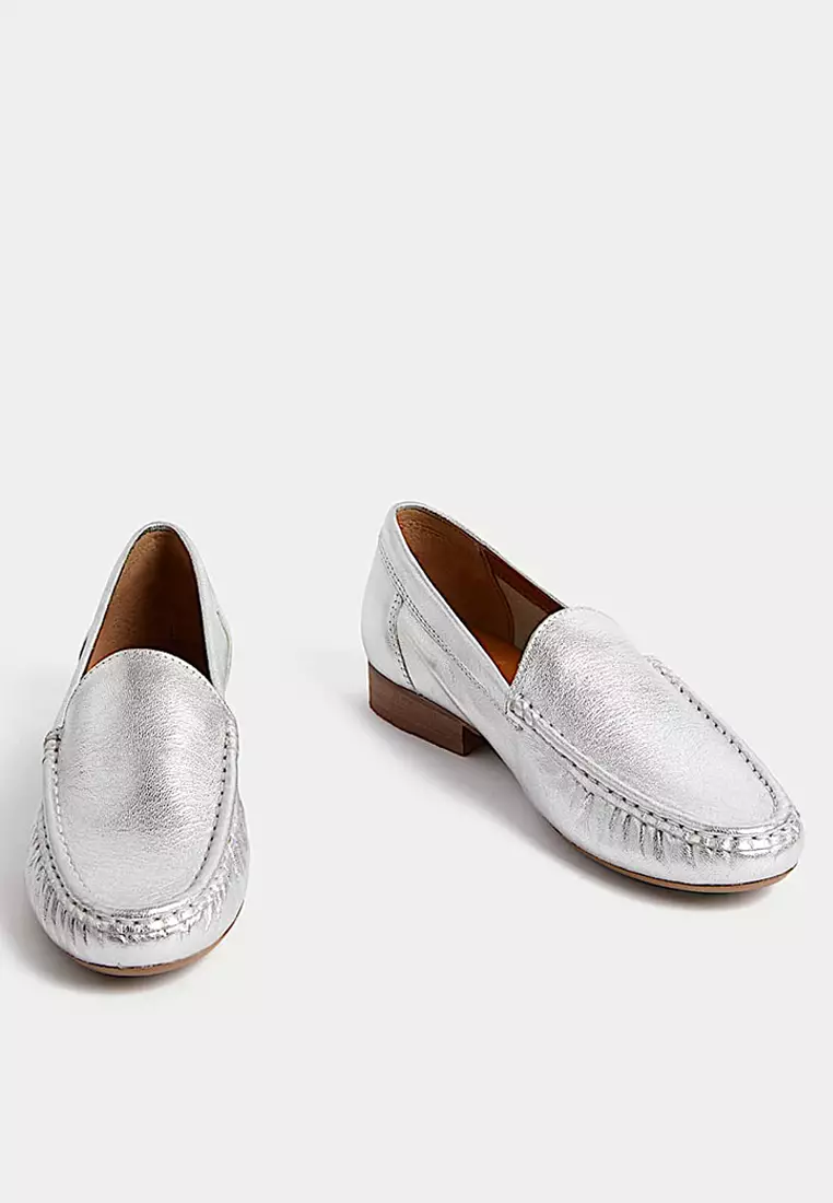 Leather Slip On Flat Loafers
