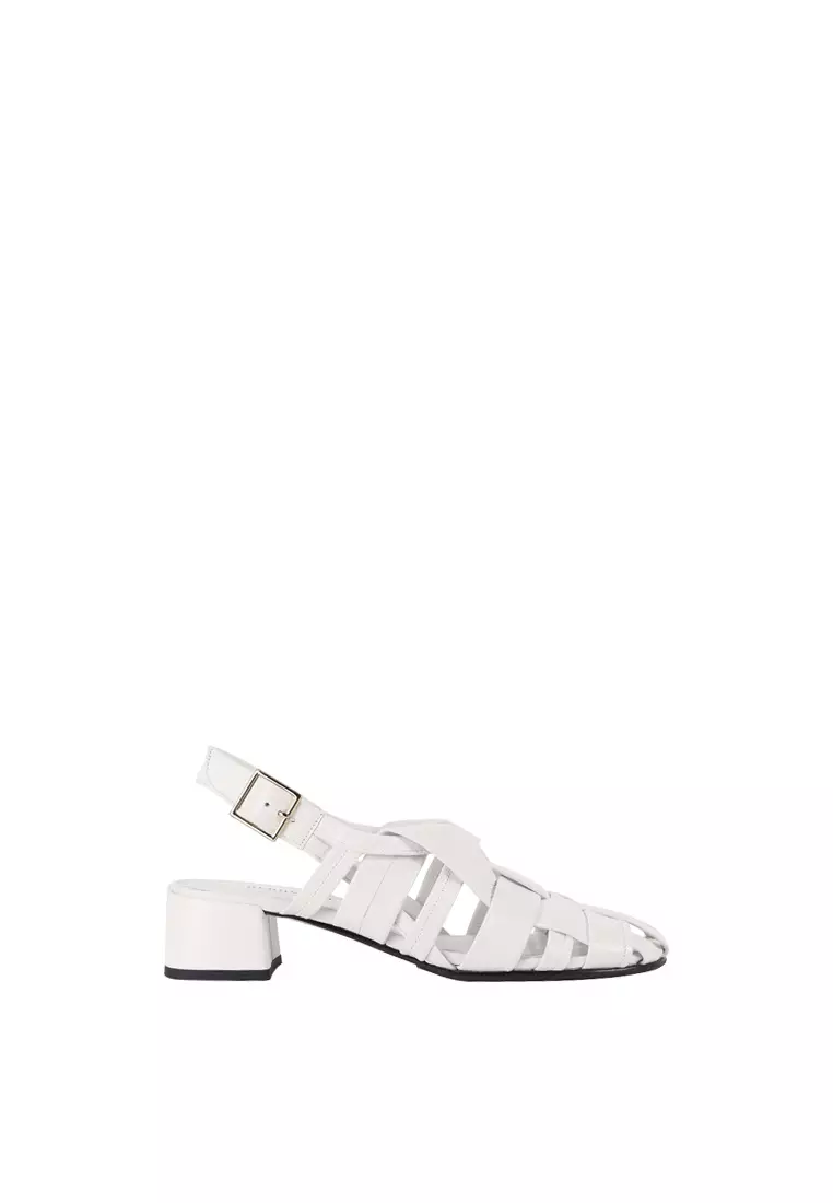 Discount on Beracamy  shoes - SKU: Beracamy Thick Woven Mid-Heel Sandal - White