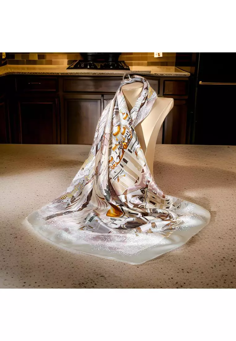 Luxury Silk Ladies' Large Scarf, Sun-Proof Crepe Satin, Premium Souvenir.