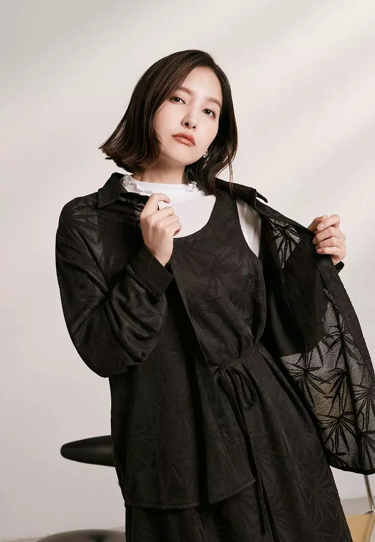 Sheer Jacquard Longline Blouse [AB19948]