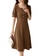 OUNIXUE brown French Square Neck Waist Dress EF4E2AA052372EGS_1