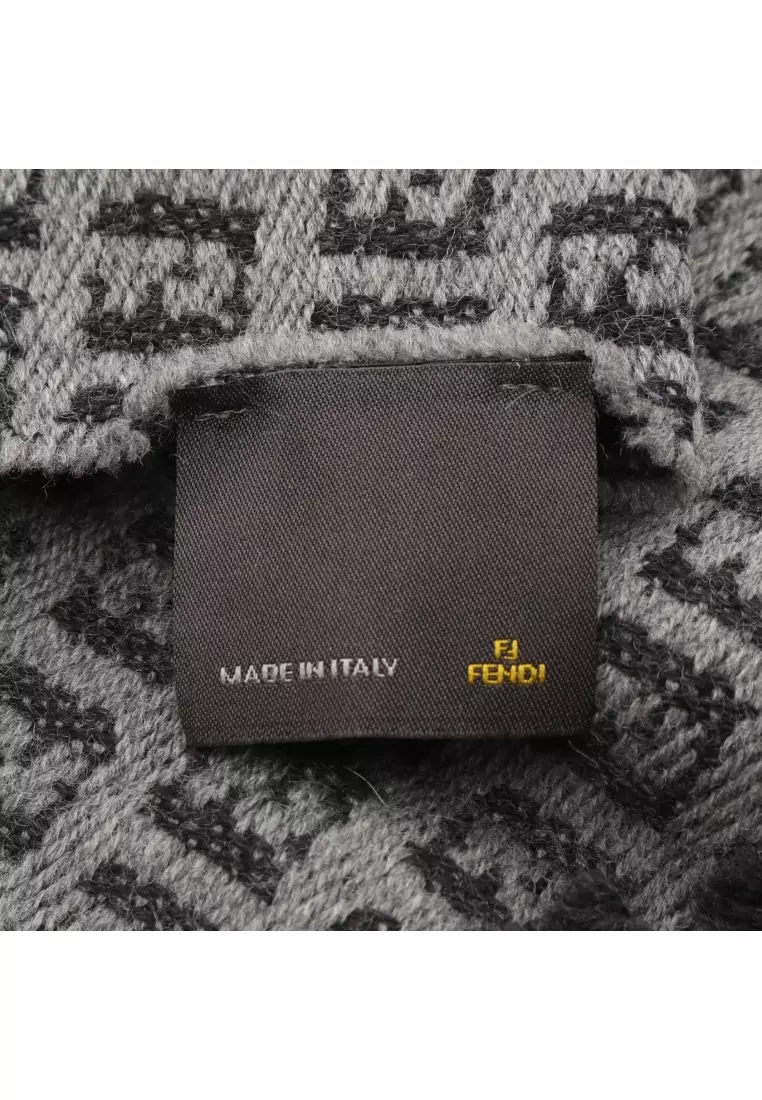 Pre-Loved Fendi FF pattern Scarf wool gray black