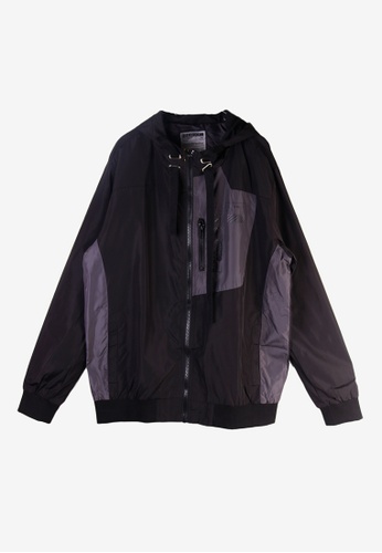 Freego black Nylon in Hoodie Jacket with Hi Density Print B560FAA0D1852DGS_1