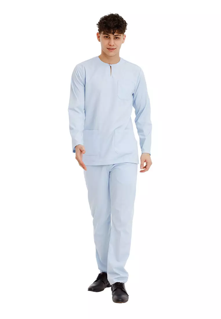 Forest x Hatta Dolmat Regular Fit Teluk Belanga Baju Melayu Set Ayah Anak Sedondon Baju Raya 2025  - BM23898-32LtBlue