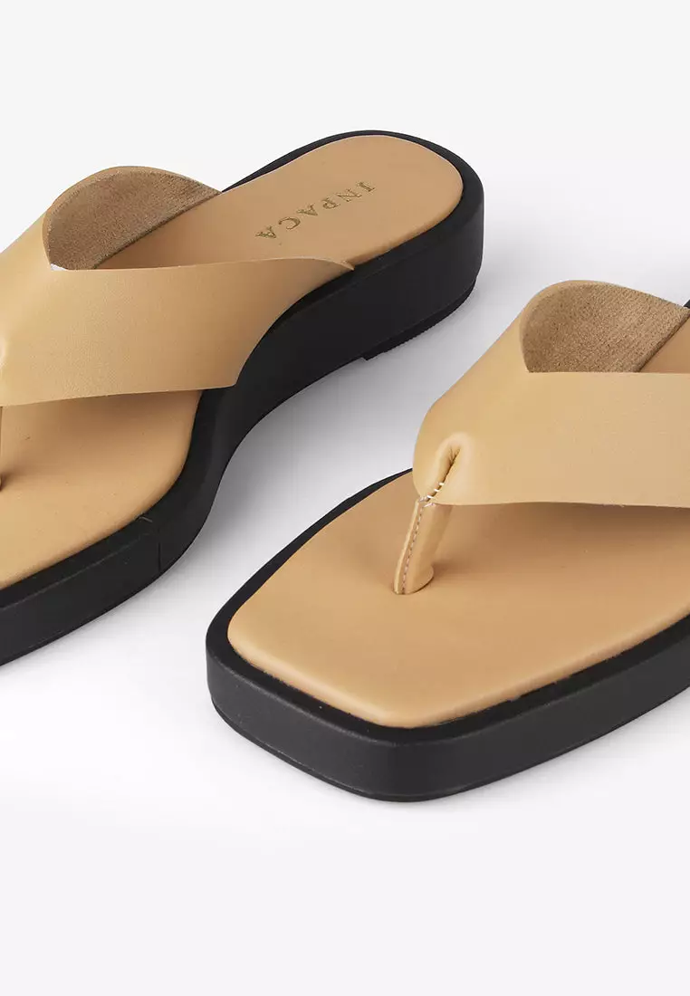 Latte Thong Platform Slip On Sandals