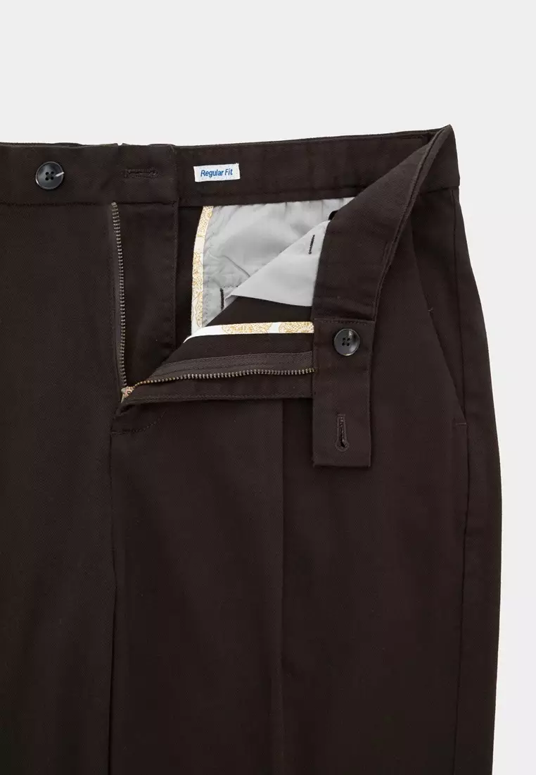 Dark Brown Regular-Fit Stretch Casual Pants