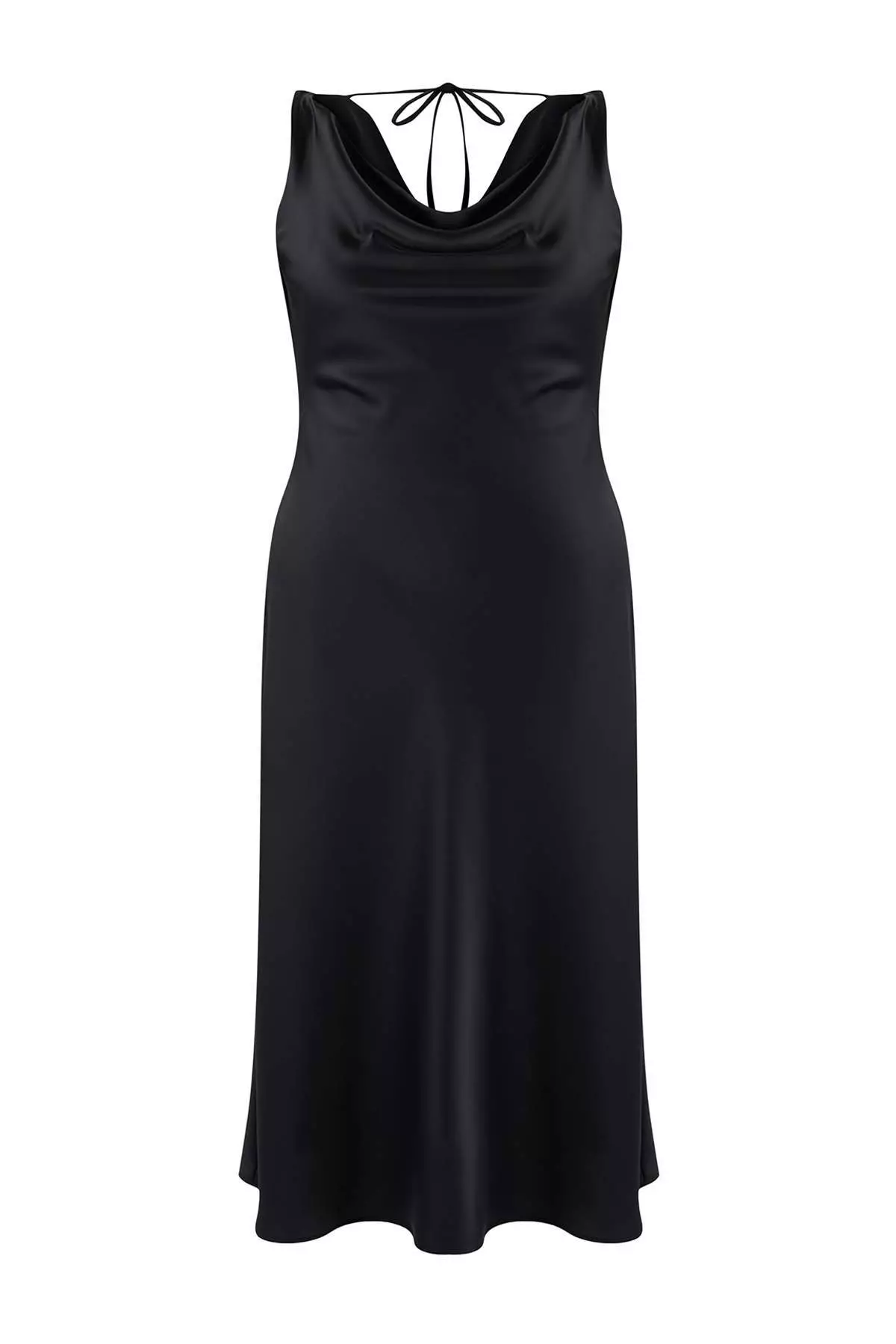 Black Satin Woven Plus Size Dress Tbbaw26Ah00083