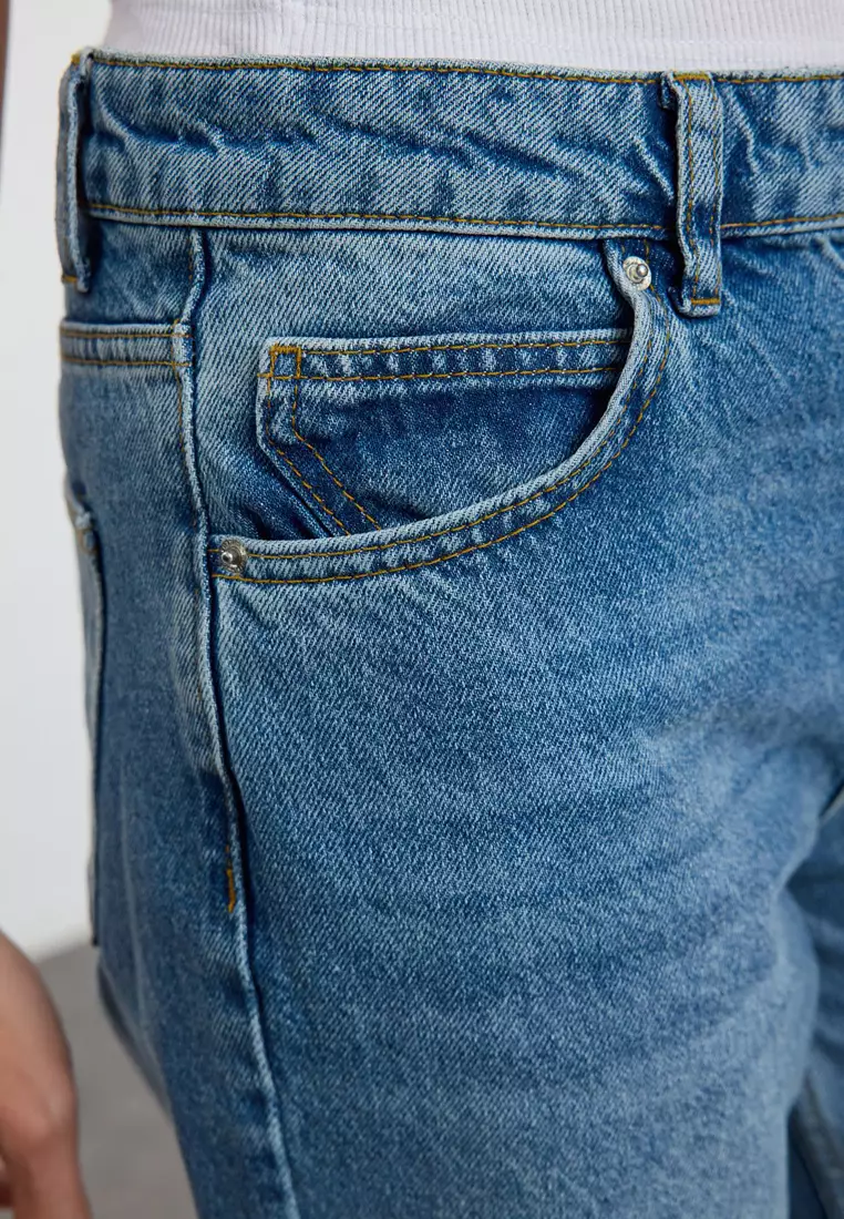 Cotton Mid Waist Flared Jeans