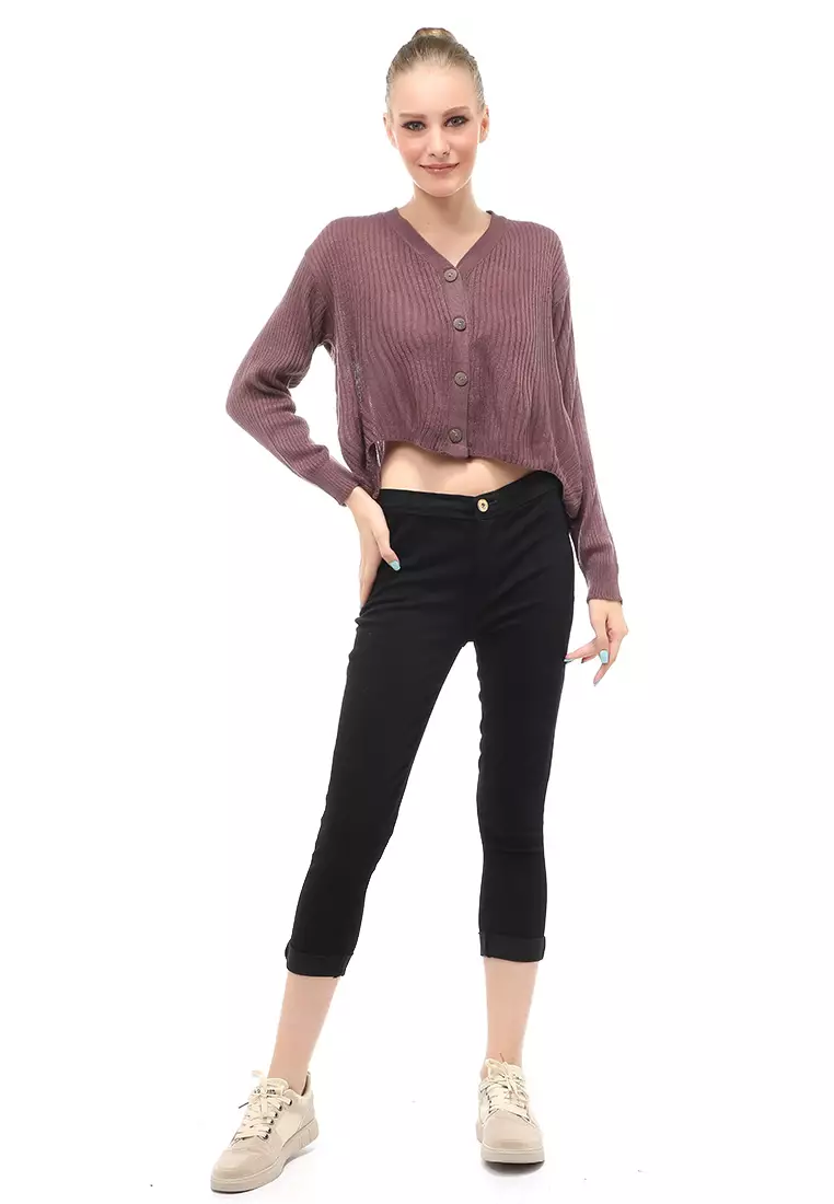 Cardigan Rajut Front Button Opening Fashion Wanita Long Sleeves Relaxed Fit - Latte