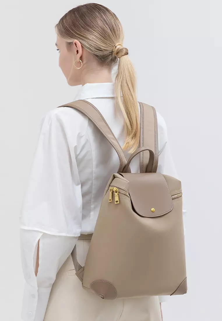 Color Matching Nylon Oxford Patch Faux Leather Backpack (Small Size) JW CL-C9152