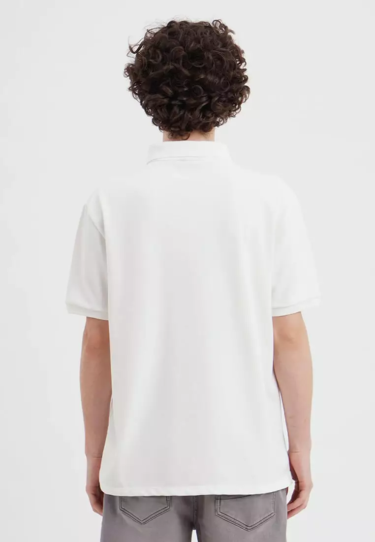 Relaxed Fit Polo With Crew Bear Patch Embroidery