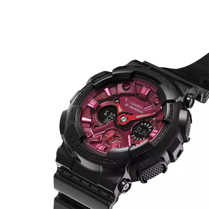 Jam Tangan Wanita Casio G-Shock GMA-S120RB-1ADR Red And Black Collection Magenta Digital Analog Dial Black Resin Band