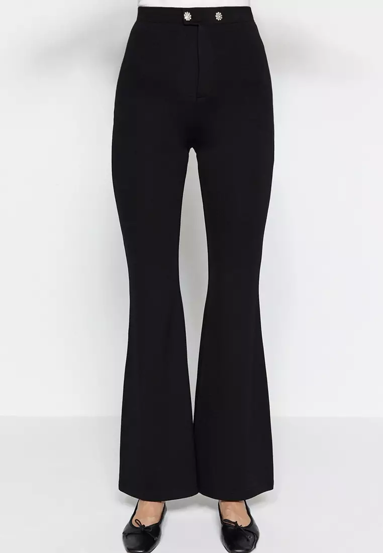 Chielo Pants - High Rise Fit and Flare Pants in Black
