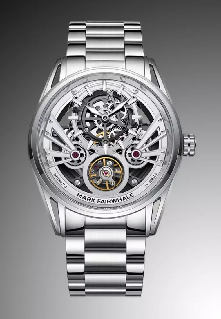 男女通用自動手錶，44 毫米輕質金屬合金錶殼，不鏽鋼錶帶