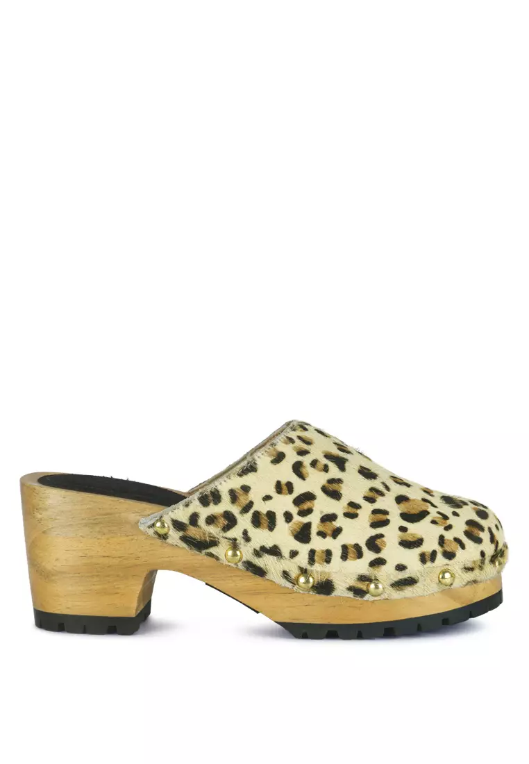 Discount on Rag & Co.  shoes - SKU: Fine Suede Printed Leopard Clog Slides In Beige