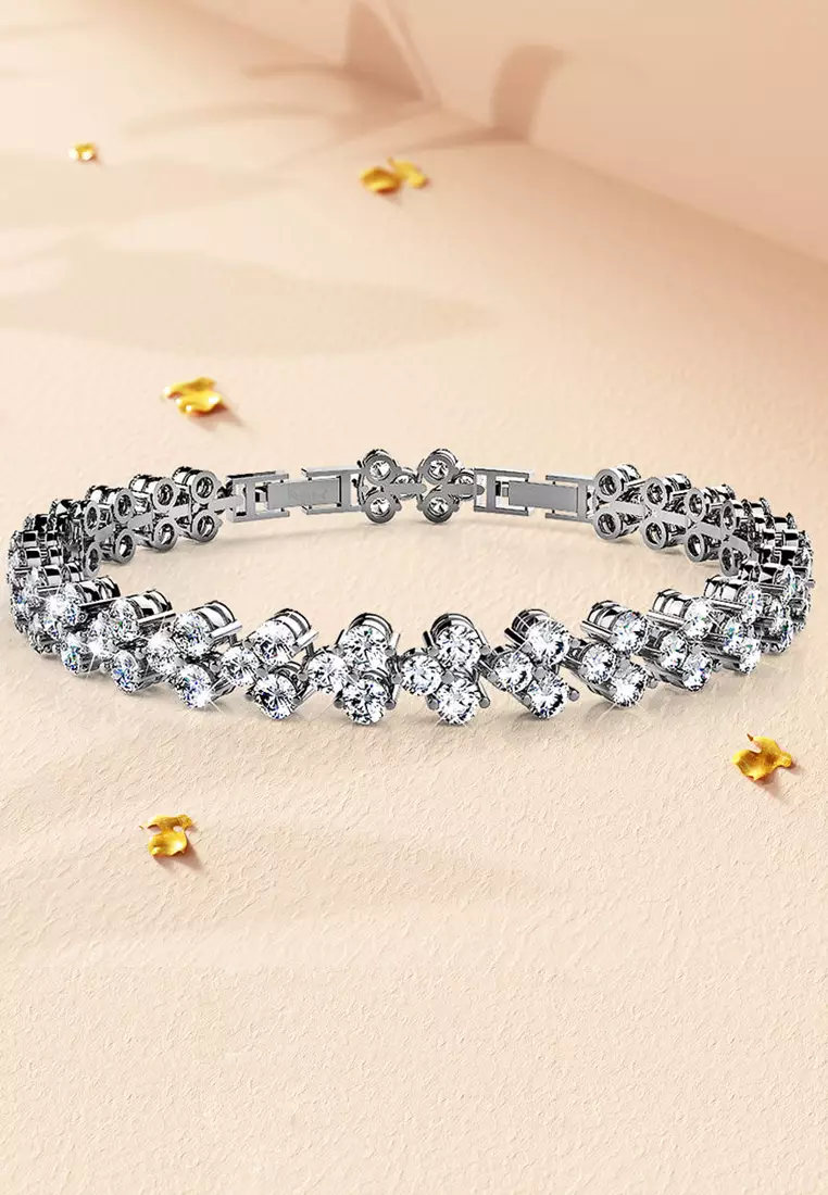 Chitra Tennis Bracelet Embellished with SWAROVSKI® crystals-White Gold/Clear