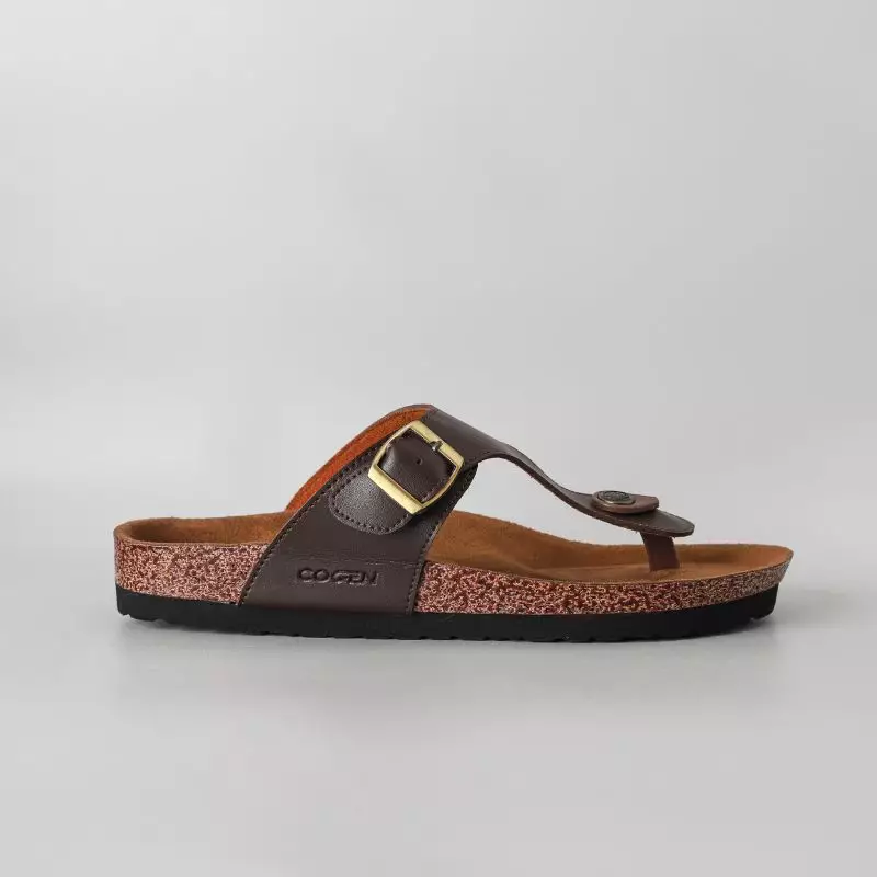 Cogen Sandal Jepit Pria Sendal Kulit Birken Vintage - Vester Brown