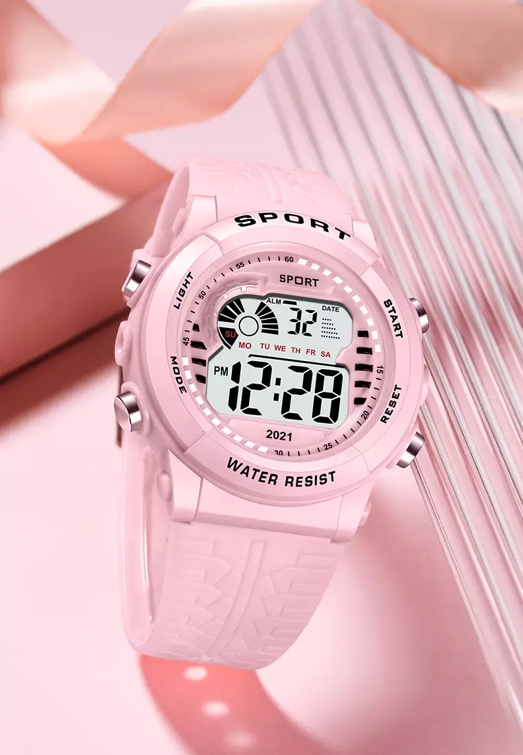 Jam Tangan Wanita Digital Tali Silikon Jam Murid Olahraga Mode Jam Tangan Wantia pink