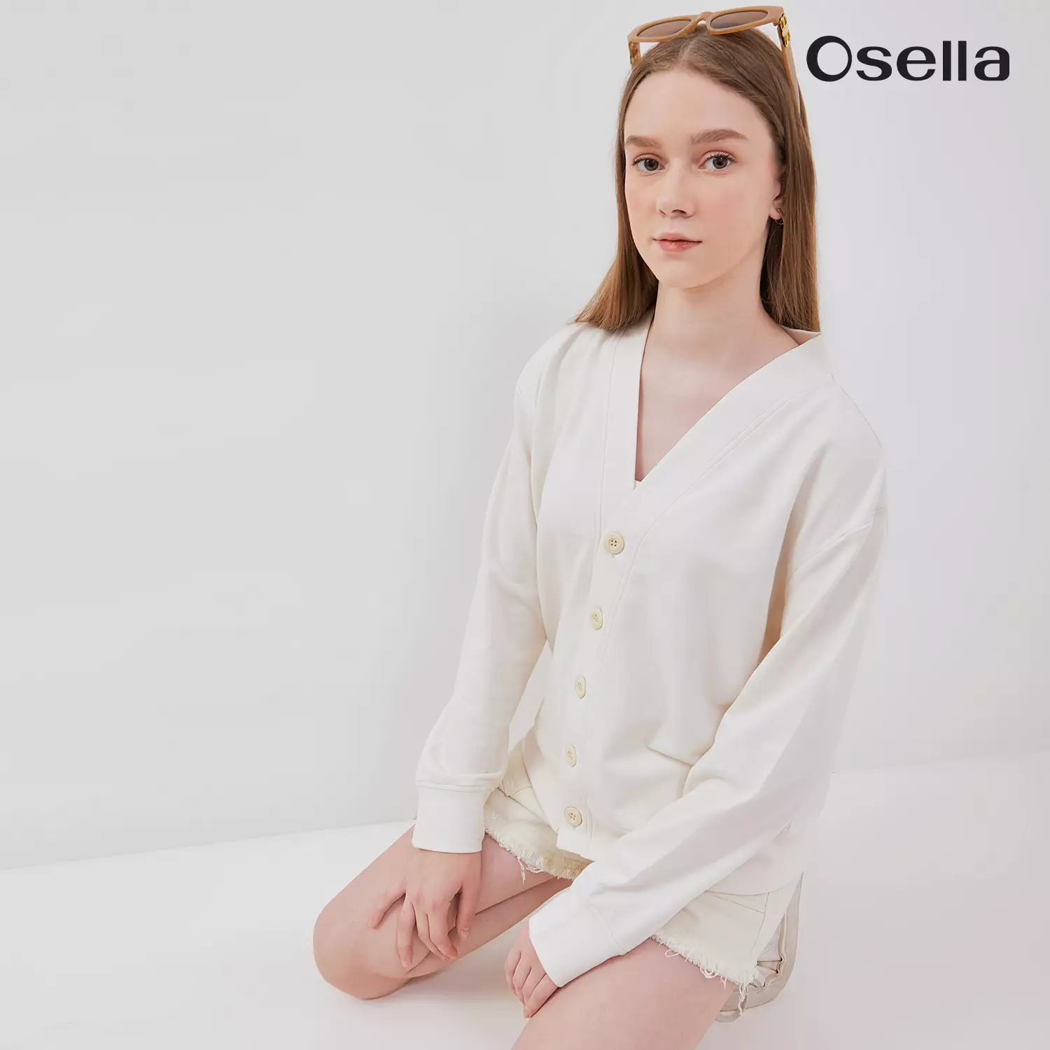 Osella Basic Cerdigan In Ivory 3162500188 | Outer Wanita Rajut Lengan Panjang