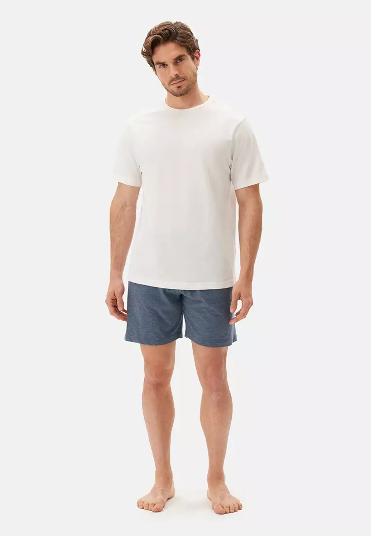 Navy Melange Shorts, Regular, Short Leg, Sleepwear for Men