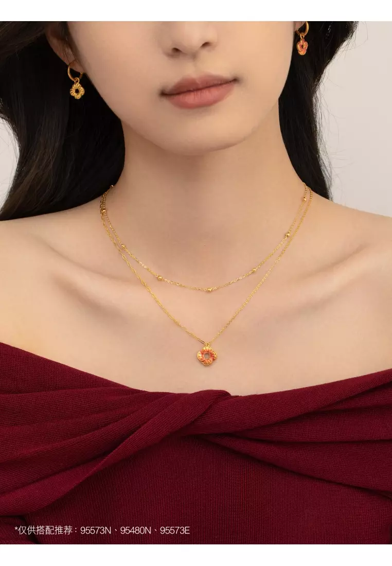 999 24K Solid Gold Auspicious Windmill Dual Sided Wear Dainty Necklace for Women 95573N