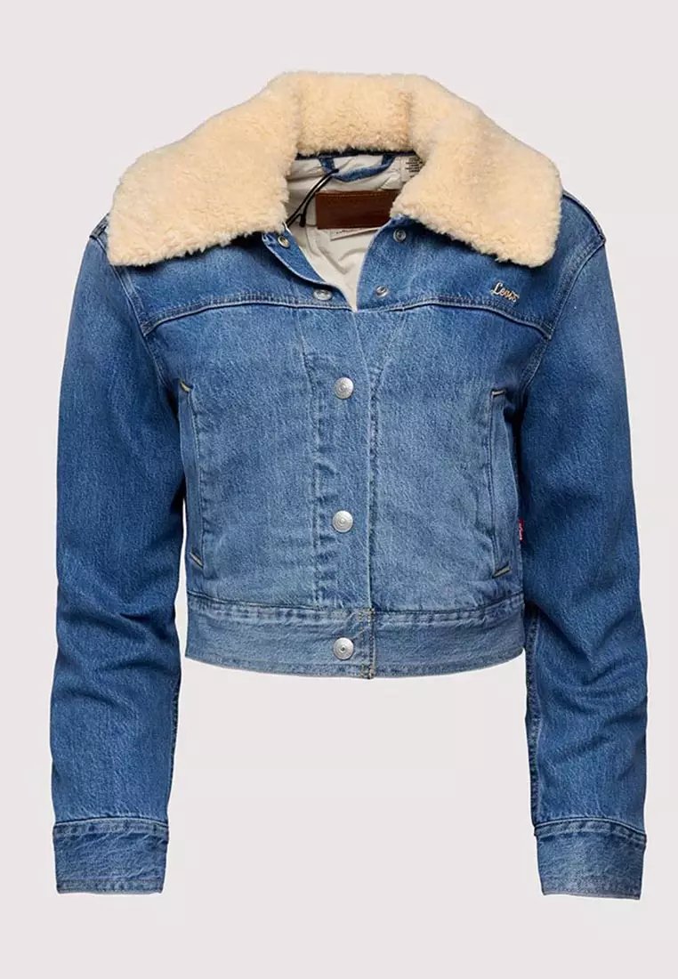 Levi's®  Warm 系列毛領短版牛仔外套 |女裝