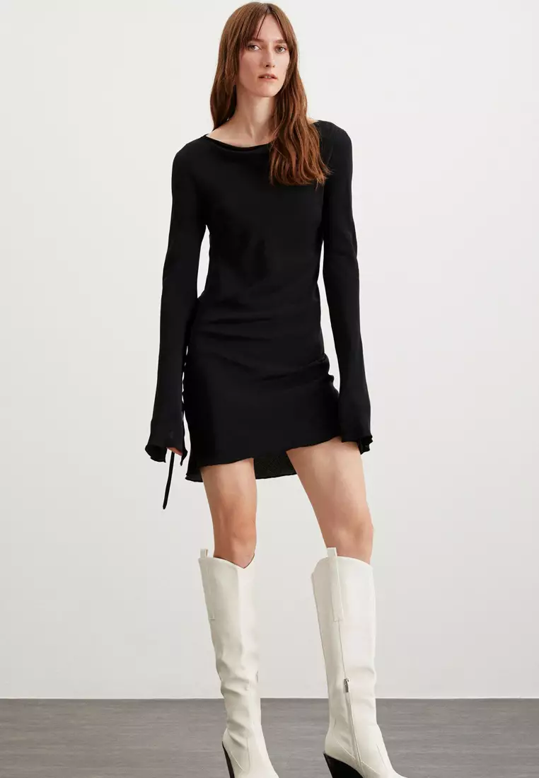 Brandy Woven Waist Open Back Open Flare Sleeve Moroccan Midi Dress