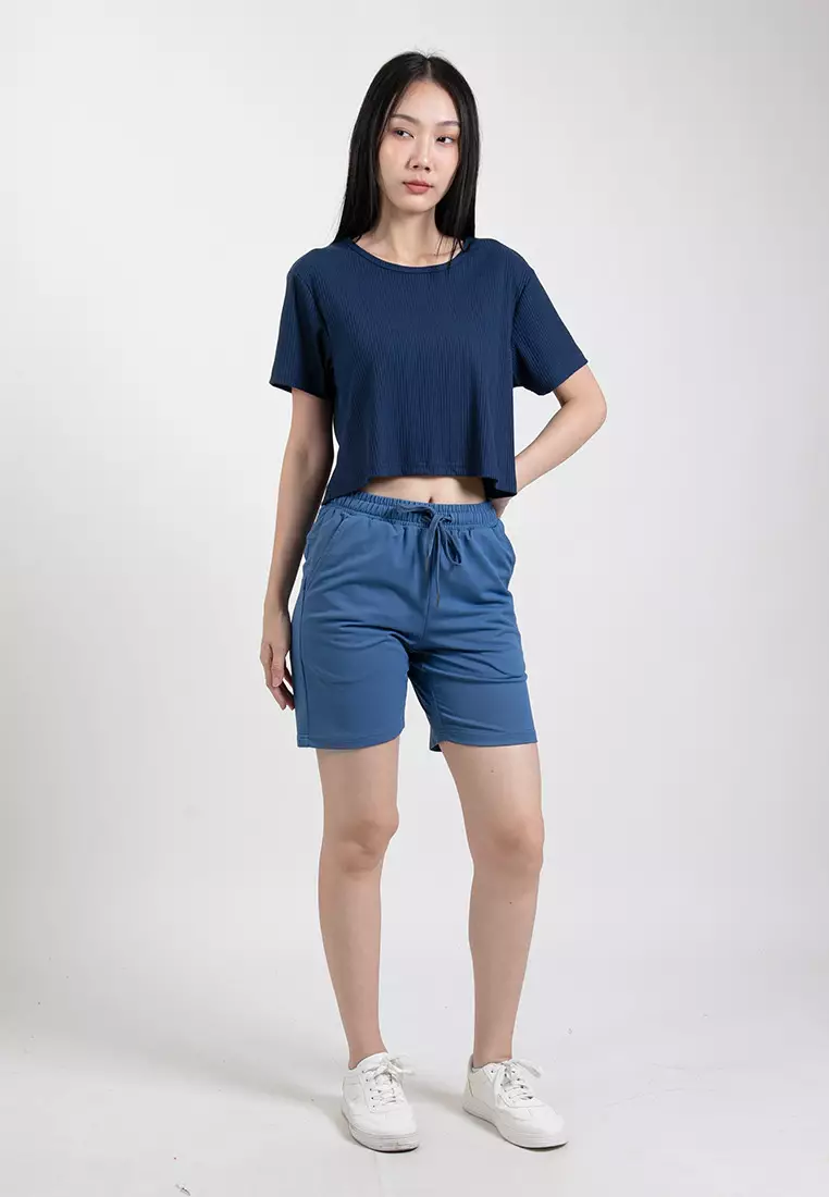 Forest Ladies Ribbed Crop Top Women Crop T-Shirt | 822343-30DkBlue