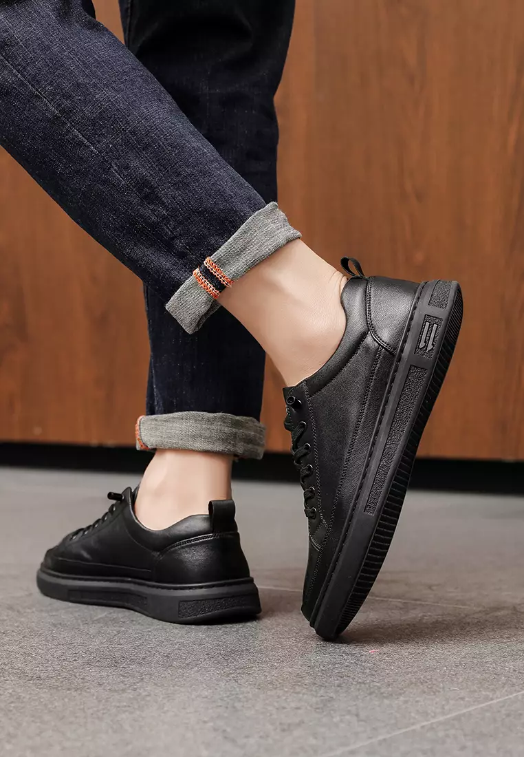 Grain Leather Lace Up Sneakers MK808-1
