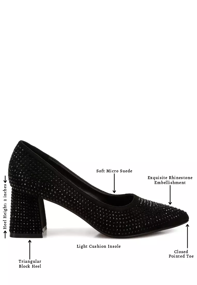 Rhinestones Embellished Pumps in Black