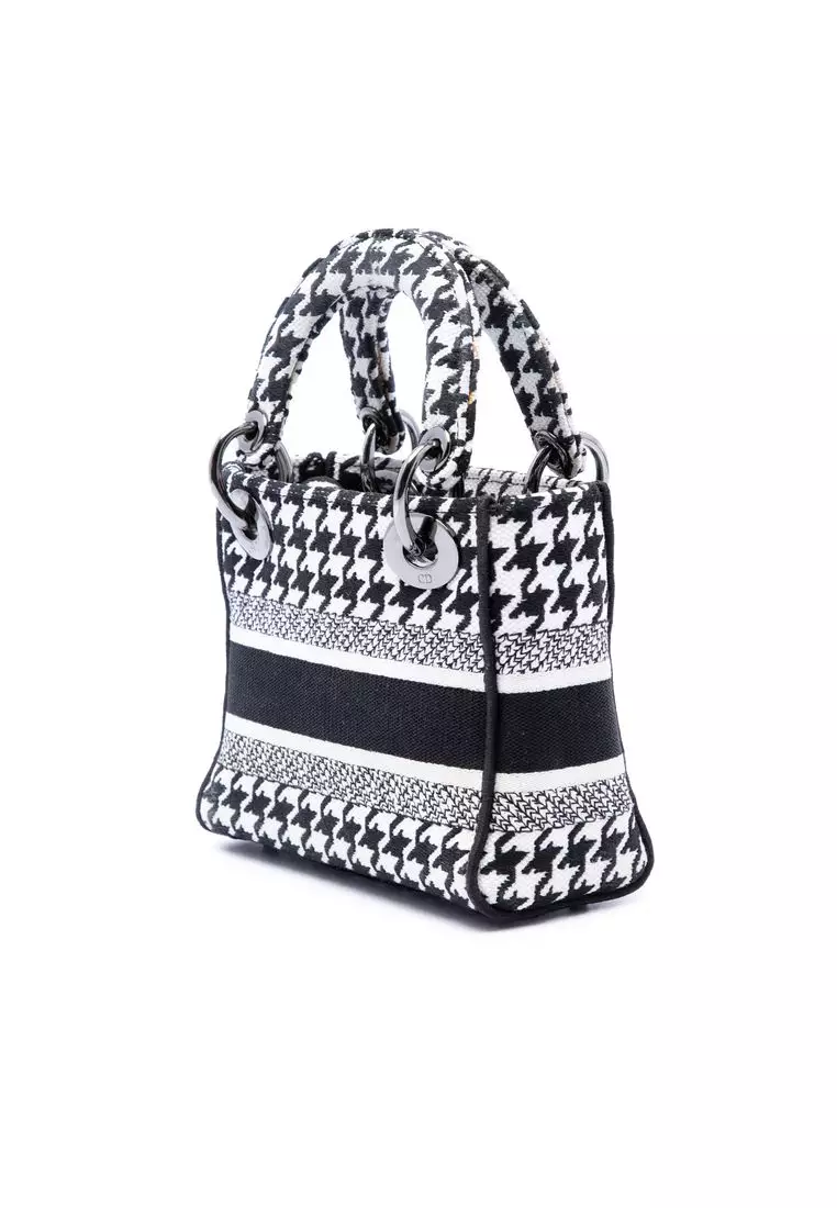Pre-Loved Dior Mini Embroidered Canvas Houndstooth Lady D Lite