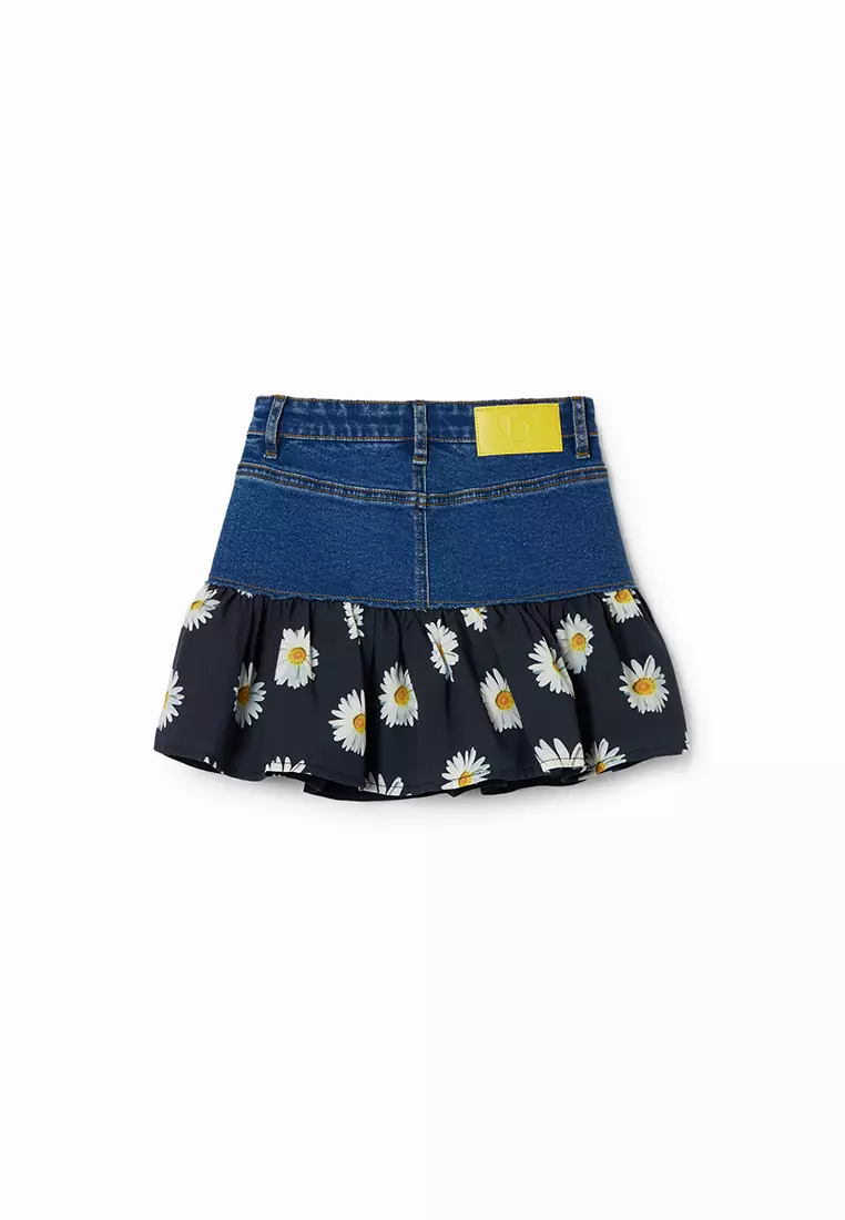 Desigual Girl Daisy ruffle denim mini skirt.
