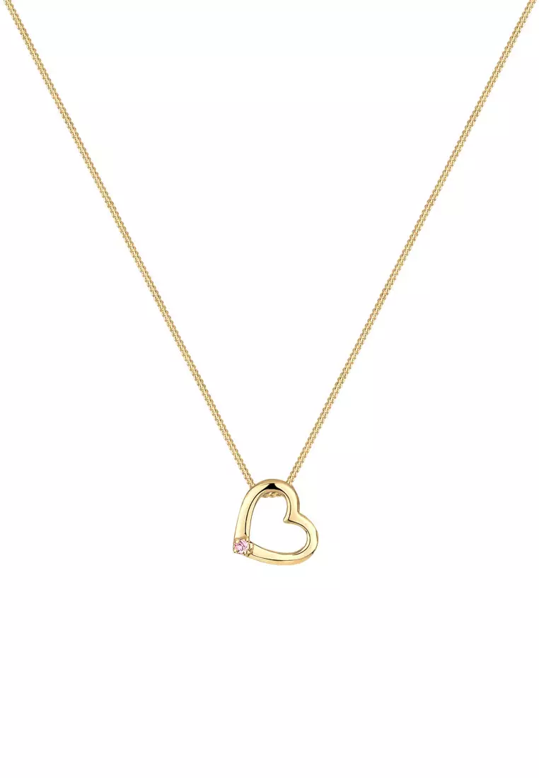 Kalung Perhiasan Perak 925 Wanita Heart Crystals Gold Plated