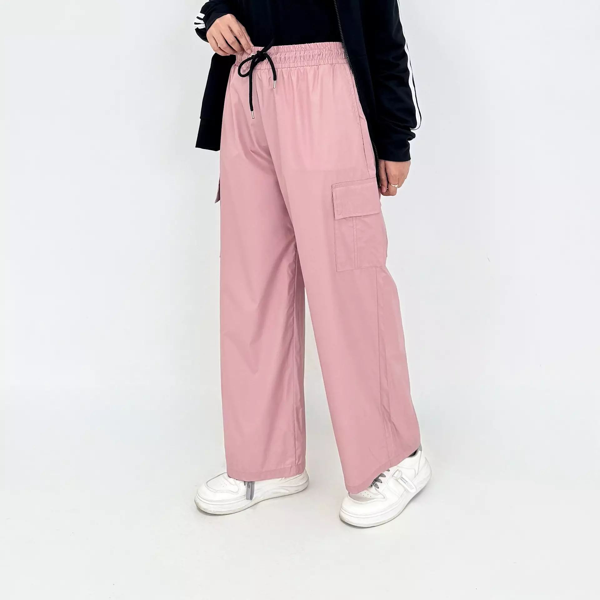 Set Sporty Cargo Alia HITAM PINK Setelan Olahraga Jacket