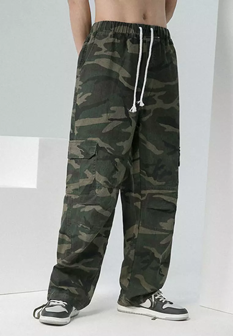 hk ehunter Men s Drawstring Waist Camouflage Ankles tied Non