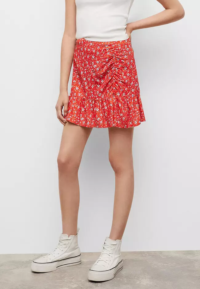 Teens Ruffle Flower Print Mini Skirt