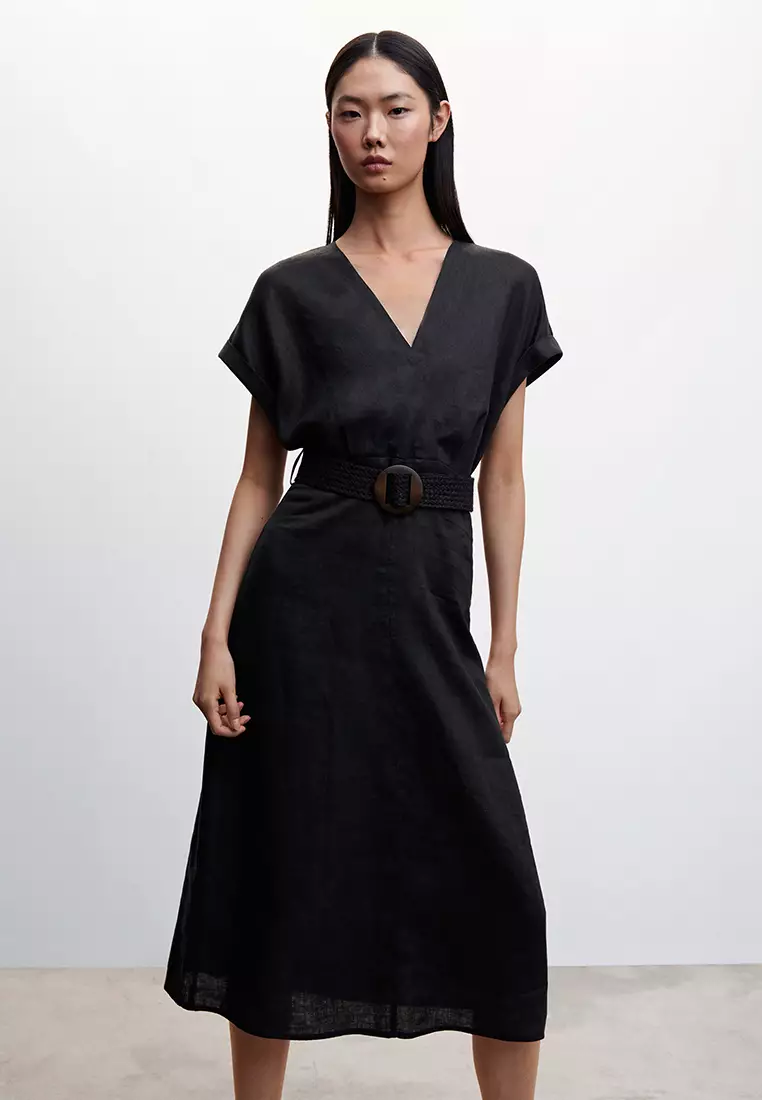 Mango belt midi dress deals