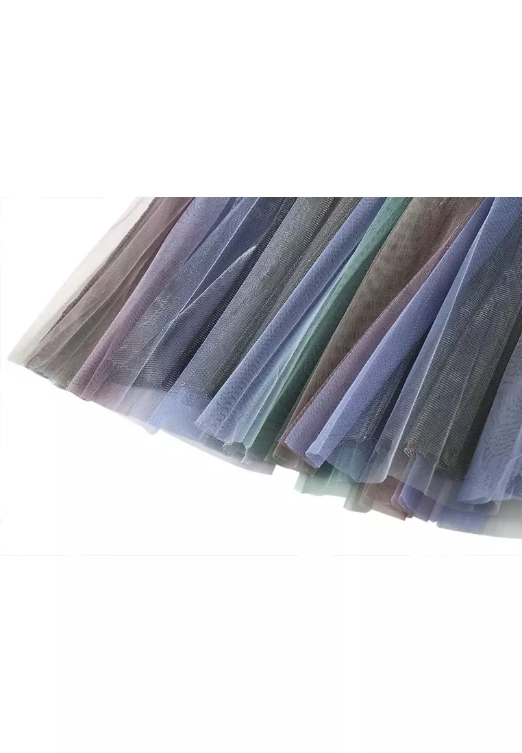 Gradient Rainbow Mesh Maxi Skirt AF0859