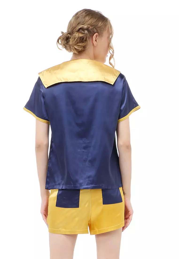 Vance Setelan Baju Tidur Wanita Lengan Pendek Motif Bebek Material Satin ORIGINAL - Navy