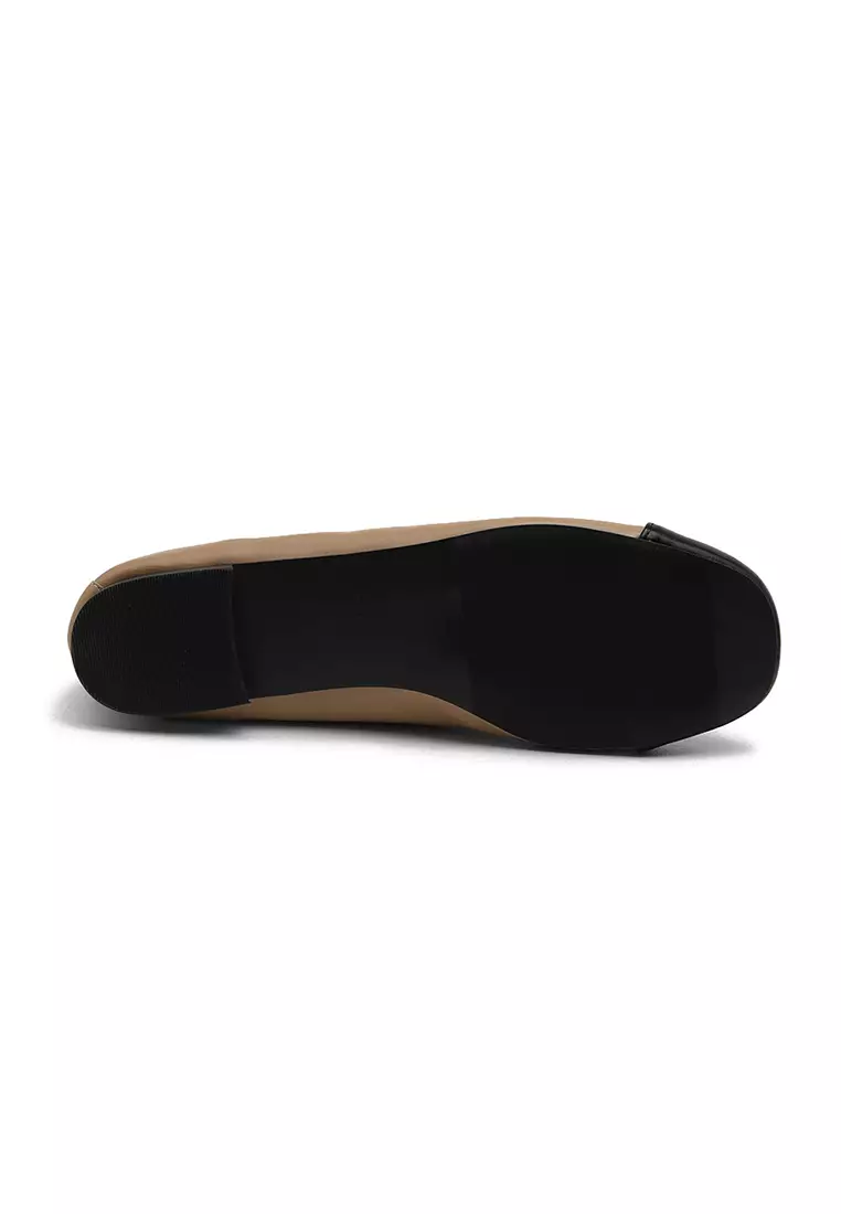 Malette two tone Ribbon Flats (1cm) - Black/Dark Beige