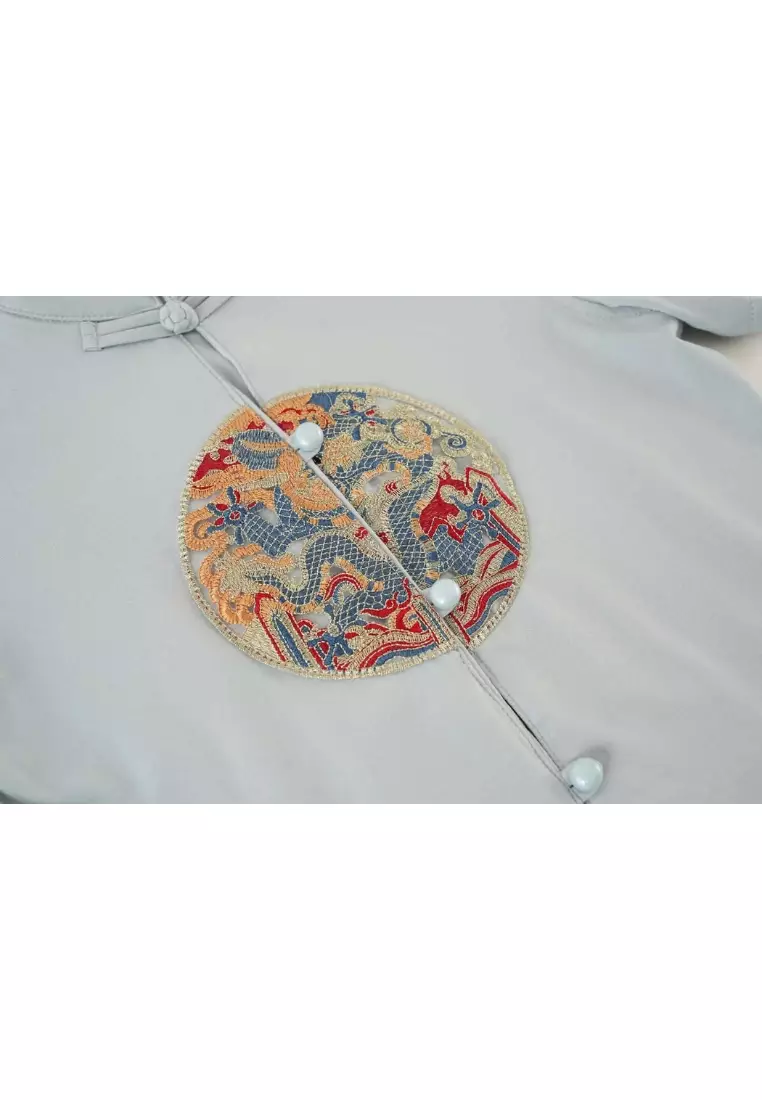 活力與智慧藍色男童唐装汉服上衣搭配短褲拜年服0844