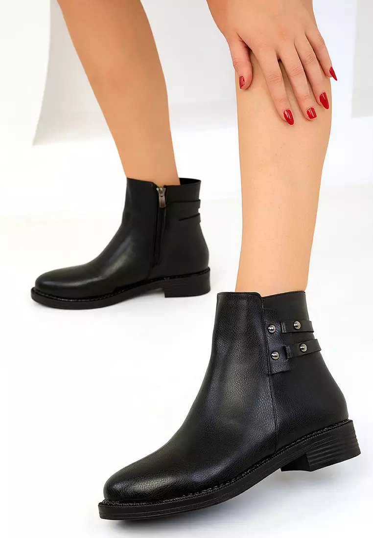 Black Flat Boots Buy Soho Double Strap Flat Ankle Boots 2025